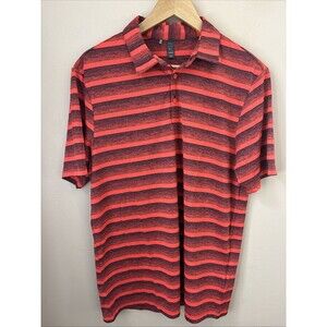 Adidas Men’s Medium Red Polo Shirt Short Sleeve Black Stripes